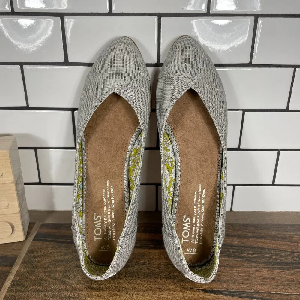 Toms Jutti Womens Size 6 Shoes Grey Chambray Dot Slip On Casual Comfort Flat - Picture 6 of 12